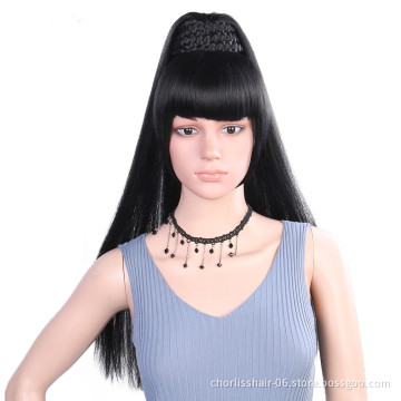 High Temperature Long Straight Synthetic Hair Wig Ponytail With Bangs Clip in Ponytail and Bangs Combination Hair Extensions